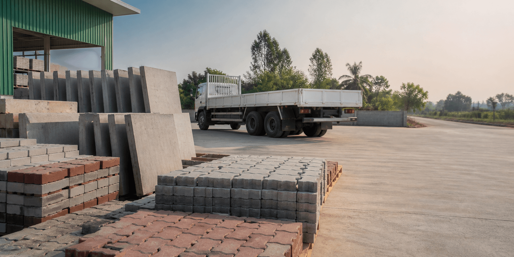 Concrete products ready for dispatch from a factory yard